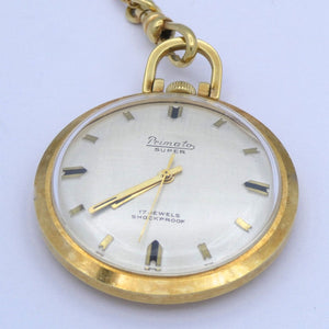 Vintage Primato Super 17 Jewels Taschenuhr mit Kette Handaufzug / Vergoldet