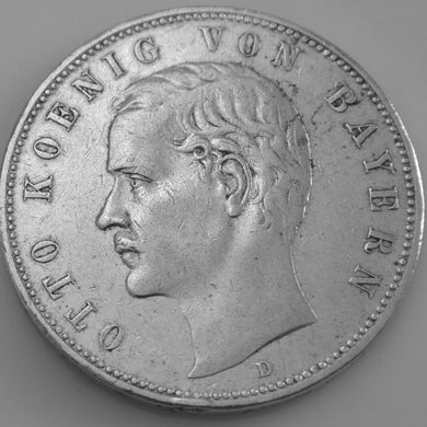 5 MARK OTTO KÖNIG 1907 D VON BAYERN MÜNZE SILBER .