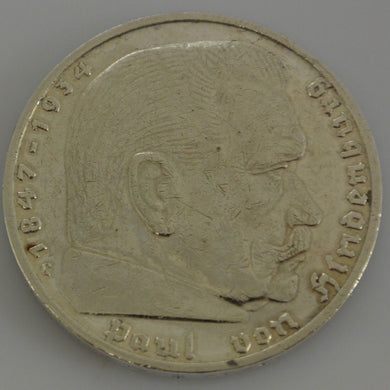 Drittes Reich 5 Reichsmark Silbermünze 1935 G - Hindenburg