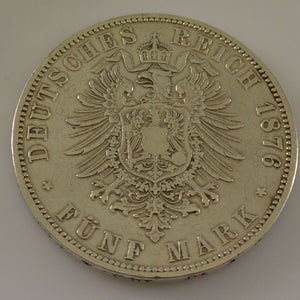 5 Mark Silber Silbermünze / Wilhelm Deutscher Kaiser König V. Preussen / 1876 A