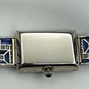 Art-Deco Damen Platin Armbanduhr mit Diamanten&Saphir