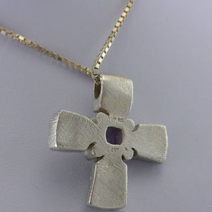 835 Silber-Kette - mit Kreuz „Amethyst “ / ca. 60 cm