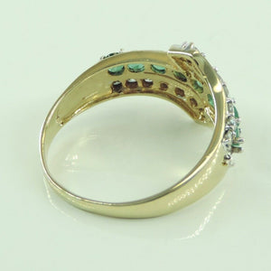 Vintage Damen Ring 585er 14 Karat Gelbgold mit Smaragd&Diamanten 62 19,7 mm Ø *