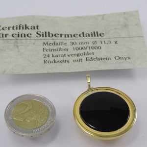 Vintage Onyx Anhänger M.Theresia.D.G / 1000 Silber vergoldet 24 Karat