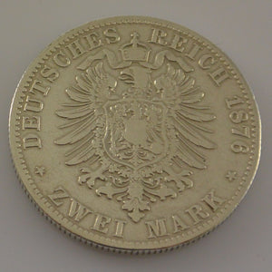 2 Mark Dt. Reich Silber Silbermünze / Ludwig II. Koenig V. Bayern / 1876 D