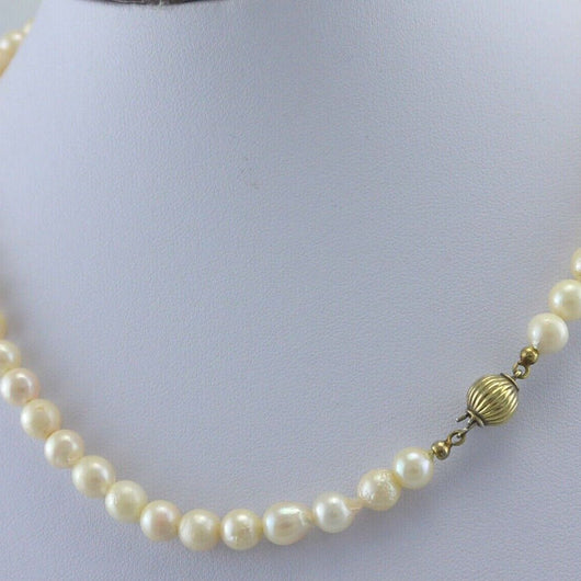 Vintage Perlenkette - mit 925er Silber Verschluss vergoldet / ca. 42 cm 6,6 mm