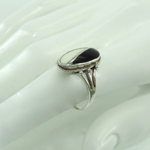 Vintage Damenring Silber 925er mit Onyx&Farbstein 61 19,4 mm Ø