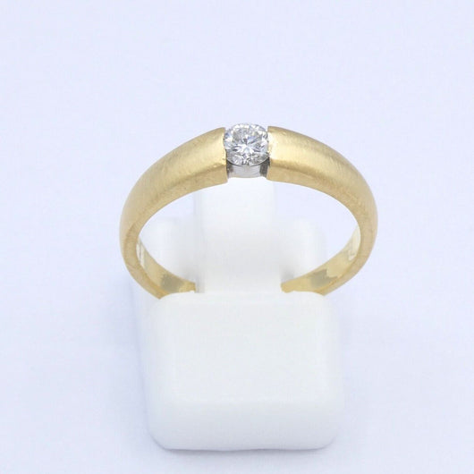 Damenring 750er -18 K Gelbgold-Matt mit Brilliant ca. 0.20 ct. / 52 16,5 mm Ø