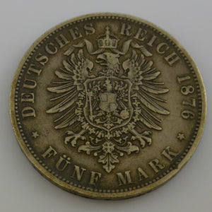 5 MARK KARL WÜRTTEMBERG 1876 F / SEHR SELTEN !!!