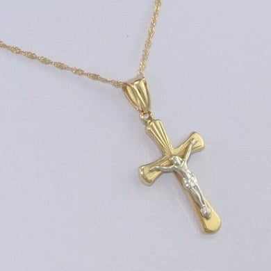 Kette m Bi-Colour-Kreuz/ Kette 585er 14 K - Anhänger 375er 10 Karat 47cm