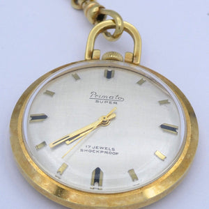 Vintage Primato Super 17 Jewels Taschenuhr mit Kette Handaufzug / Vergoldet