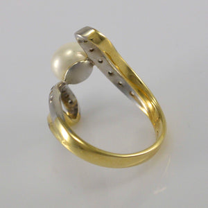 Damenring mit Zuchtperle / Zirkonia / 585er 14 Karat Gold 58 18,4 mm Ø *