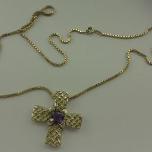 835 Silber-Kette - mit Kreuz „Amethyst “ / ca. 60 cm