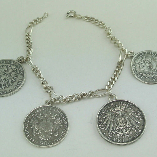 Vintage Armkette mit verschiedenen Münzen - 925er Silber / ca. 20 cm