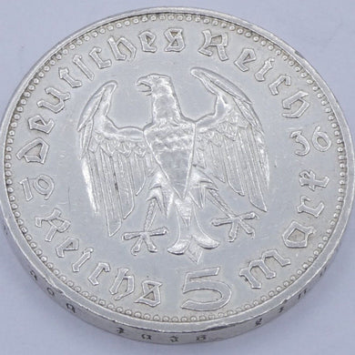 Drittes Reich 5 Reichsmark Silbermünze 1936 F