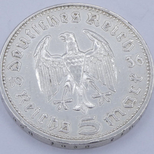 Drittes Reich 5 Reichsmark Silbermünze 1936 F