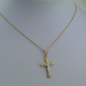 Kette m Bi-Colour-Kreuz/ Kette 585er 14 K - Anhänger 375er 10 Karat 47cm