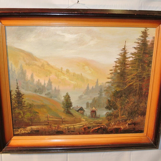 Ölgemälde auf Leinwand / „Berglandschaft“ mit Holzrahmen