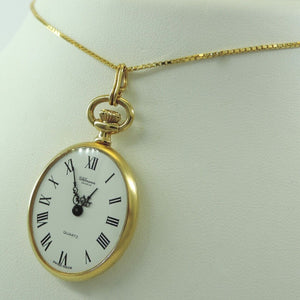 Vintage Uhlmann Geneve Damen Taschenuhr Quartz mit Kette 55 cm Stahl vergoldet