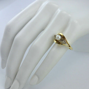 Vintage Damenring Perle & Diamanten / 585er 14 Karat Gold 52 16,5 mm Ø *