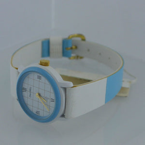 ZentRa Q - Damenarmbanduhr in blau/weiß / Quarz / Lederarmband