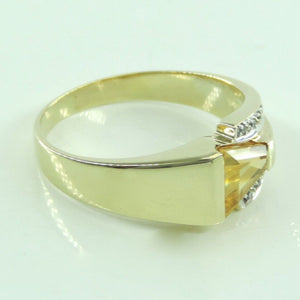 Vintage Damen Ring 585er 14 Karat Gelbgold mit Citrin&Diamanten 60 19,1 mm Ø *