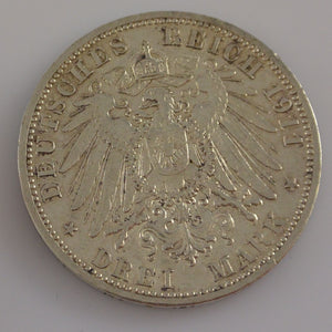 3 Mark Silbermünze dt. Kaiserreich 1911 A - Wilhelm II. dt. Kaiser Preussen