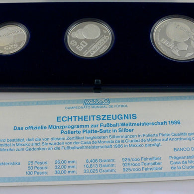 Münzprogramm Fussball-Weltmeisterschaft 1986 Mexiko / 925er Silber PP / Pesos