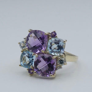 Damen Ring Topas & Amethyst 375er - 9 K Gold Gr. 57 18,1 mm Ø Wie Neu!