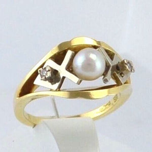 Vintage Damenring Perle & Diamanten / 585er 14 Karat Gold 52 16,5 mm Ø *