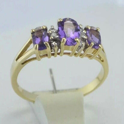 Vintage Damenring mit Diamanten & Amethyst / 375er 9 K Gold 52 16,5 mm Ø