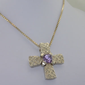 835 Silber-Kette - mit Kreuz „Amethyst “ / ca. 60 cm