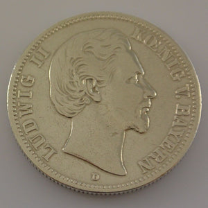 2 Mark Dt. Reich Silber Silbermünze / Ludwig II. Koenig V. Bayern / 1876 D