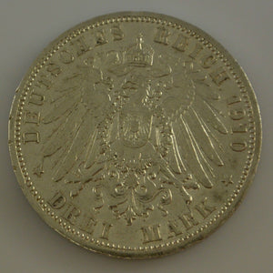 3 Mark Silbermünze dt. Kaiserreich 1910 A - Wilhelm II. Preussen