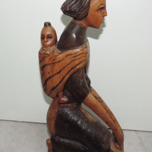 Afrikanische Holzfigur Kunst Handarbeit Frau mit Kind