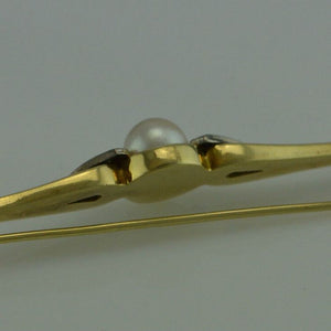 Vintage Anstecknadel - Diamanten & Perle / 585er - 14 Karat Weiß- & Gelbgold