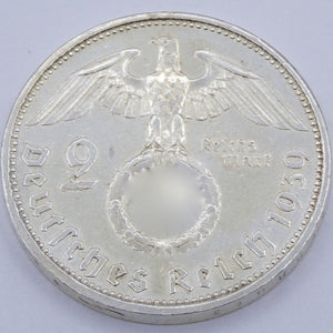 Drittes Reich 2 Reichsmark Silbermünze 1939 A- Hindenburg