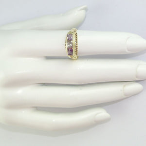 Vintage Damen-Ring mit Diamanten & Amethysten / 585er - 14 K Gelbgold*