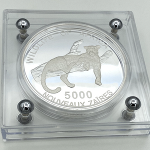 SILVER ZAIRE PROOF 1/2 KILO LEOPARD 5000 NOUVEAUX ZAIRES AFRICAN WILDLIFE 1996