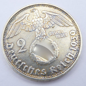 Drittes Reich 2 Reichsmark Silbermünze 1939 D - Hindenburg mit HK