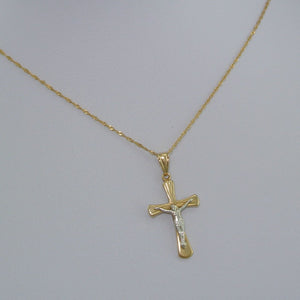 Kette m Bi-Colour-Kreuz/ Kette 585er 14 K - Anhänger 375er 10 Karat 47cm