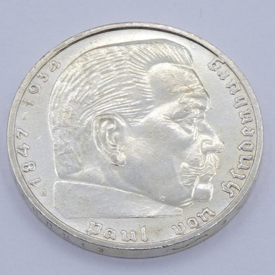 Drittes Reich 5 Reichsmark Silbermünze 1938 A - Hindenburg mit HK