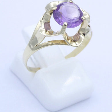 Vintage Damenring mit Amethyst / 333er 8 Karat Gelbgold 61 19,4 mm Ø *