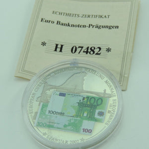 Farb-Medaille European Currency 100 Euro Schein Einführung 2002 Europa Ø 40 mm