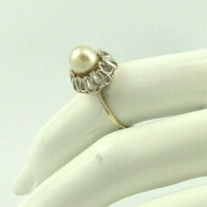 Vintage Damenring mit Perle / Weißgold 585er - 14 Karat 53 16,8 mm Ø *