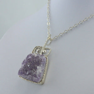 Designer Damen -Halskette mit Amethyst-Anhänger / 835 Silber / ca. 60,0 cm