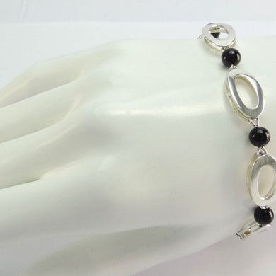 Vintage Damen Armkette mit Schwarzen Steinen 835er Silber