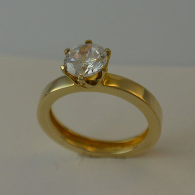 eleganter Solitär-Ring - mit Zirkonia / 925er Silber - vergoldet