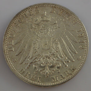 3 Mark Silbermünze dt. Kaiserreich 1914 D - Ludwig III. König von Bayern