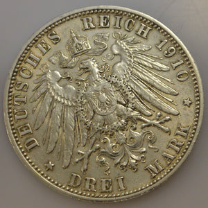 3 Mark Silbermünze dt. Kaiserreich 1910 D - Otto König von Bayern